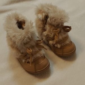 Toddler girl cream leather & faux fur ankle boots